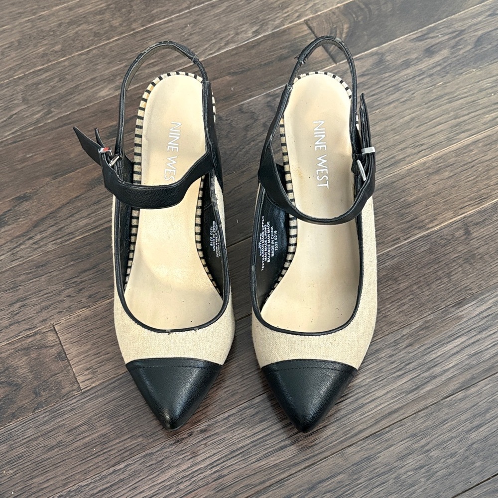 Nine West Black and Cream Pointed Toe Heels